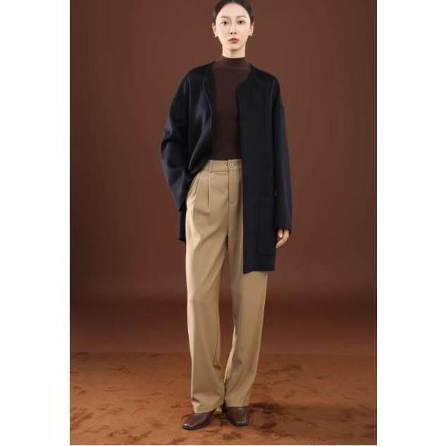 秋冬季纯山羊绒保暖简约V领无扣直插兜高级感长款羊绒大衣，女装羊绒大衣，卓冠羊绒