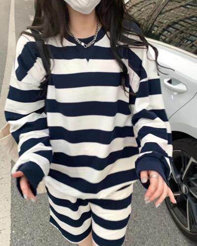 条纹短裤套装图片