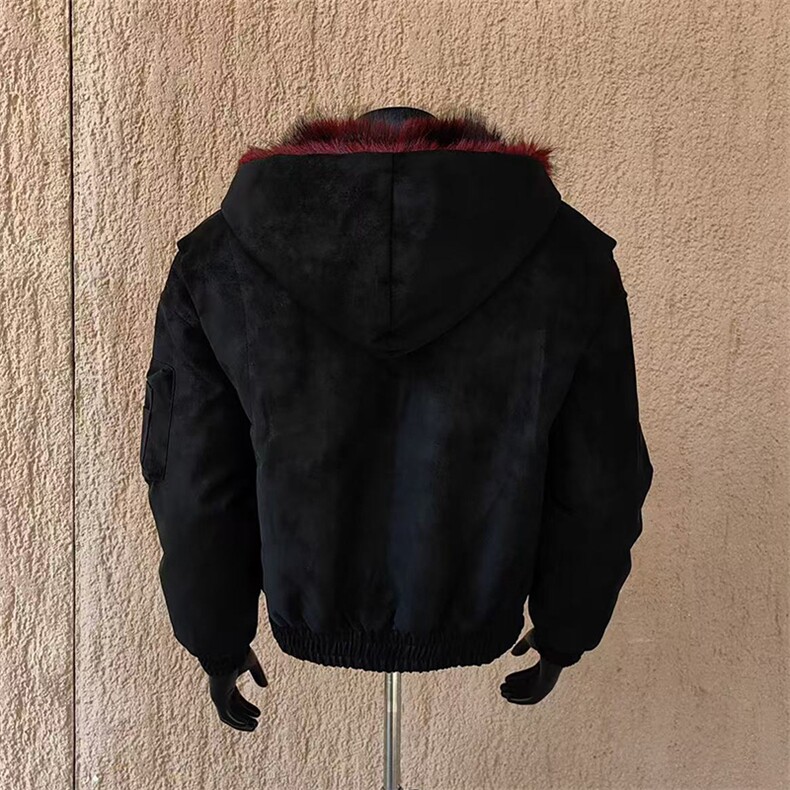 网图红毛座山雕纹理PU暗黑短款宽松毛毛加厚棉服外套,男装棉衣,电商C307