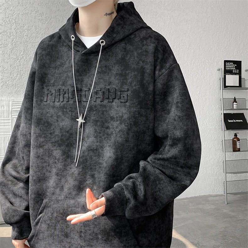 现货10088-特批50加绒特批60重工连帽扎染长袖男卫衣【带项链】,男装卫衣,电商A059
