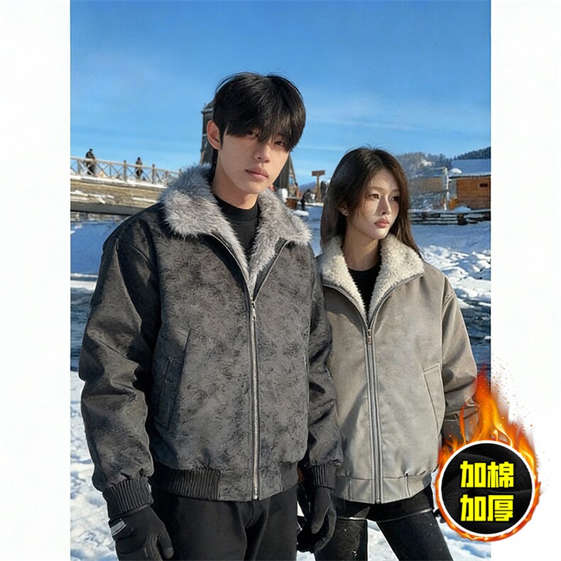 现货高品质美式高街重磅座山雕毛毛领pu皮棉衣男女加厚棉服冬外套，男装皮衣，电商A486