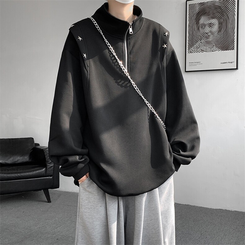 8XL-M星星铆钉半拉链卫衣大码重磅痞帅高街小众立领外套WY5109P58，男装卫衣，电商B238
