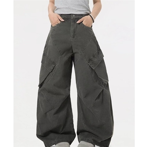 水洗工装弯刀牛仔裤男微喇多口袋百搭宽松直筒阔腿裤子MK3191P77,2020年春季服装穿搭图片
