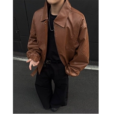 欧美街头宽松机车服皮衣男潮高级感飞行员PU皮夹克外套W6384-P70，男装夹克，星座412-2