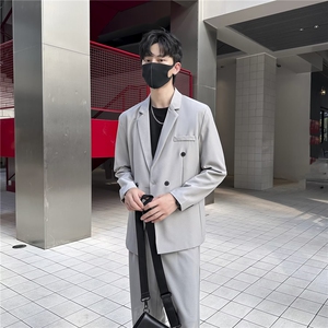 2025春季新款时尚西服双排扣商务休闲潮流修身韩版西装男正装图片
