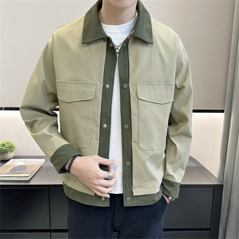 店主风春季新款条纹翻领夹克男士休闲长袖外套JK155-P110,男装夹克,电商A413