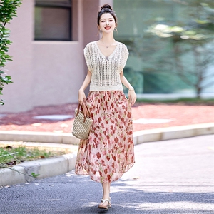 2025年夏季新款女装针织碎花半身裙套装图片