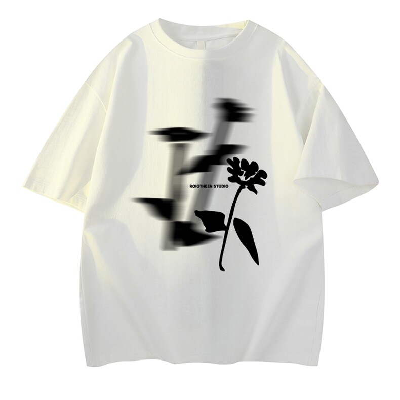 抖音得物供货现货210克宽松纯棉美式潮牌印花落肩袖纯棉T恤AT2135，男装T恤，电商A443