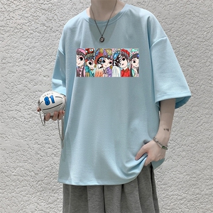 HT73250-P22 京剧脸谱风华夫格t恤男短袖男大码五分袖 大皂风图片