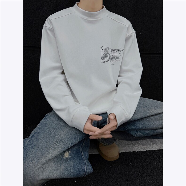 300克重磅双面德绒打底衫字母印花内搭长袖T恤男士潮流百搭 P38图片