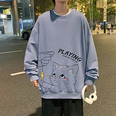 S6129-P28加绒款-P33秋季圆领卫衣男大码韩版宽松长袖外套，男装卫衣，电商A040