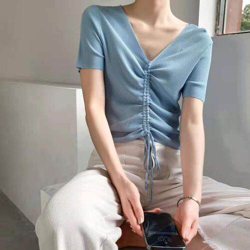 专业曲珠冰麻抽绳短袖衫，下半年主营毛衣打底，女装针织衫/毛衣，搜尚