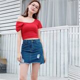 半身裙纯色显瘦修身气质甜美纽扣做旧口袋手工磨破2021年夏季短裙，女装半身裙，奕阳依阁