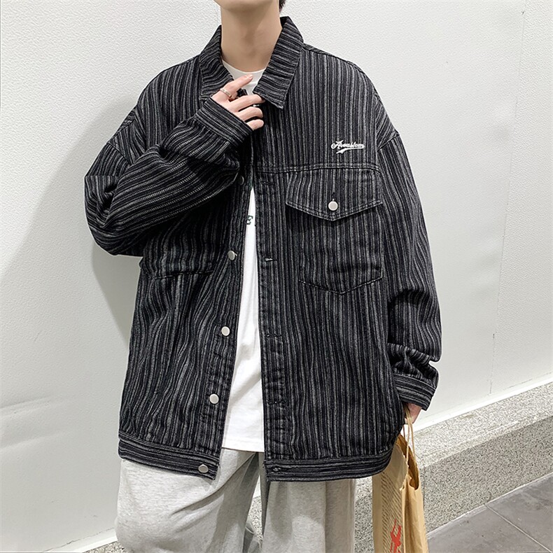 上衣ins休闲装牛仔夹克2023春季韩版男竖条纹外套新款W2554-P56,男装夹克,星座512-2