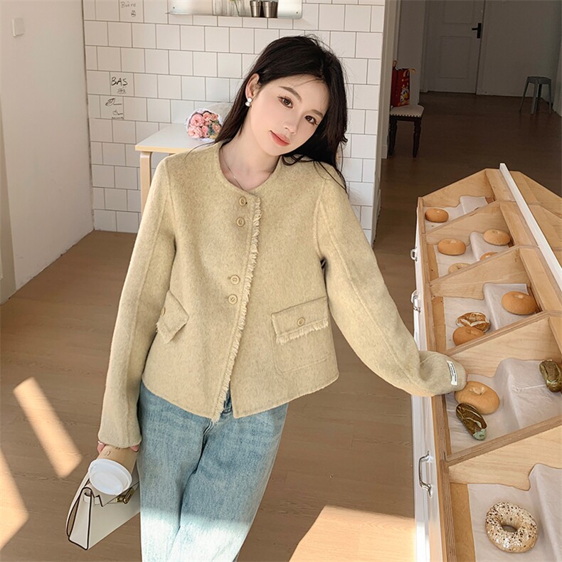 冬季新款超好看双面羊毛大衣外套女短款时尚上衣A509P195K298,女装短外套,2C268