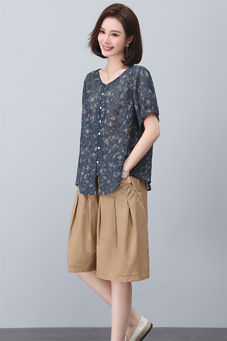 苎麻套装女2023新款夏季小个子显高妈妈阔太太气质洋气减龄两件套,女装套装/套裙,忆绮罗