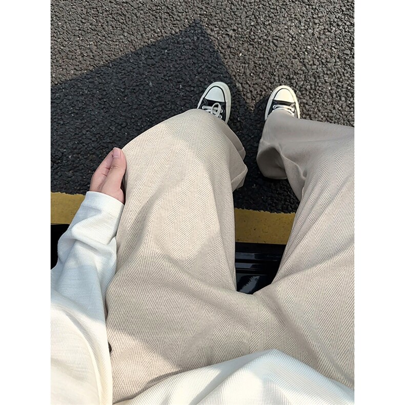 重磅420g呢料美式高街人字纹男大码阔腿裤休闲裤K24078-特P40控78，男装休闲裤，电商A001