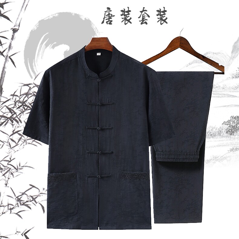 DR2027钱塘2020-2夏季男士短袖唐装套装时尚风两件套P133,男装民族服装,钱塘207-2