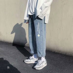 小雏菊牛仔裤男直筒宽松潮流百搭ins潮牌阔腿九分裤裤子k962-p33图片