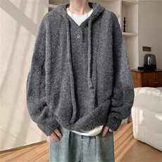 韩系连帽针织衫外套男秋冬季宽松扭花毛衣，男装针织衫/毛衣，星座716-2