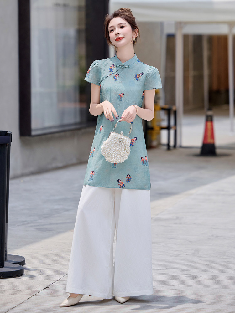 新中式国风套装女2025夏新款贵气感御姐大方得体阔腿裤穿搭一整套,女装套装/套裙,曼琳思菲