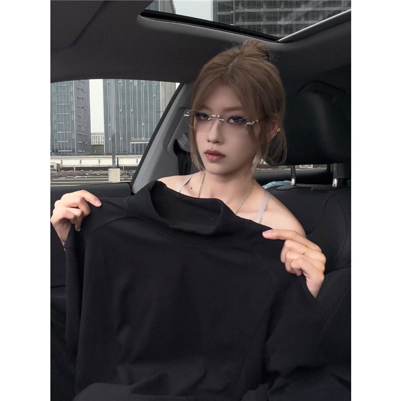 美式复古cleanfit基础简约半高领打底衫男女百搭内搭上衣潮,男装T恤,星座506A