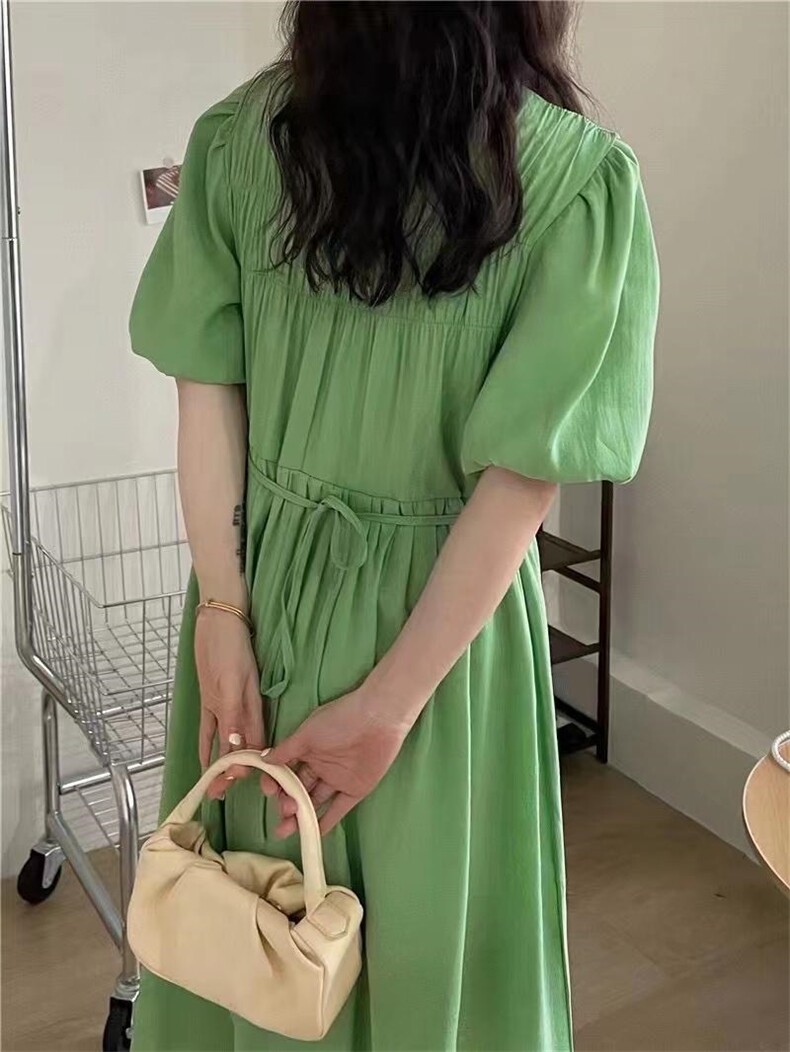 【DAVIDA】韩系圆领泡泡袖收腰连衣裙，女装连衣裙，DAVIDA