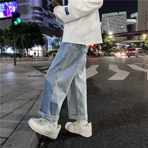 主推港风秋款牛仔裤男宽松直筒中性潮流韩版阔腿老爹裤 kz367图片