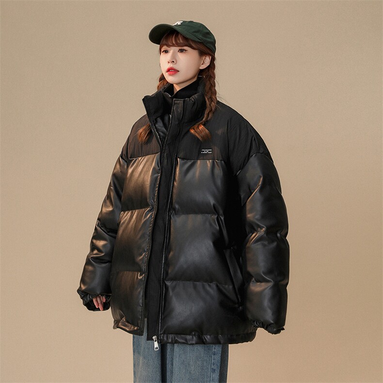 1中性风褶皱波纹拼PU皮棉衣女立领棉服女外套8715P128控168,男装棉衣,星座226-2