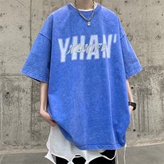 抖音供货、210克现货水洗印花宽松版短袖T恤D223A-ST2306-P35，男装T恤，电商019-1
