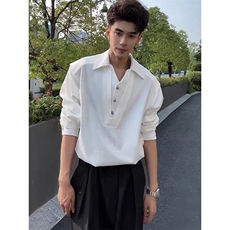 【有货】D5825-批45新品假两件V领长袖衬衫简约百搭绿松石衬衣，男装衬衫，星座603-2