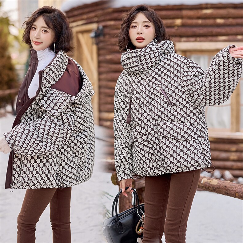 时尚百搭格子棉服宽松显瘦保暖外套冬季必备单品，女装棉衣/棉服，利佳可人