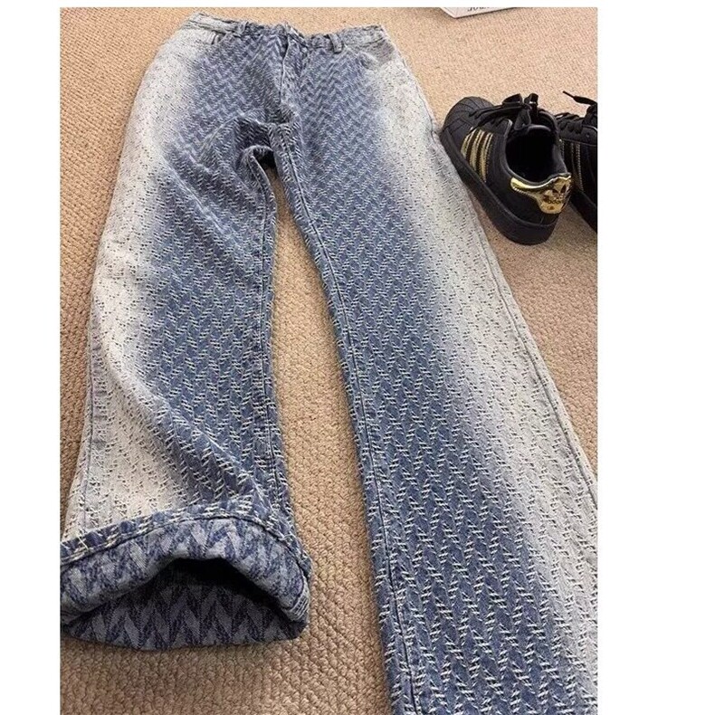 【有货】DA413-P50高质量渐变提花满印显瘦宽松百搭牛仔裤男女,男装牛仔裤,星座603-2