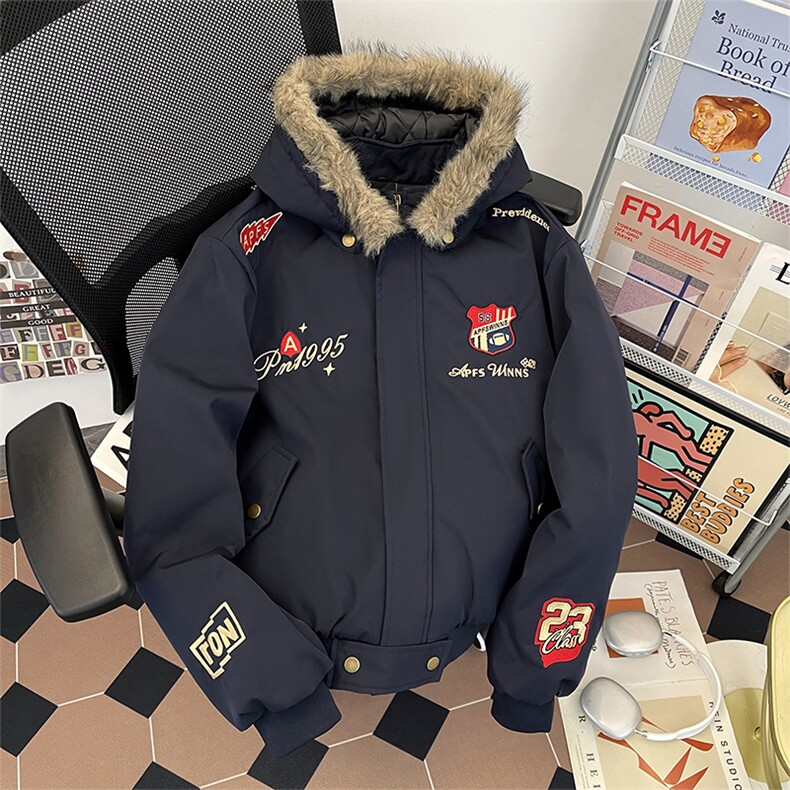 可脱卸帽毛领绣花开衫棉衣男女连帽长袖男装XZ212-1-QMY9053-P80,男装棉衣,星座212-1