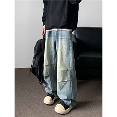 秋冬季美式高街牛仔裤男潮牌个性显高设计感休闲裤G6059/P55，男装休闲裤，电商D202-1