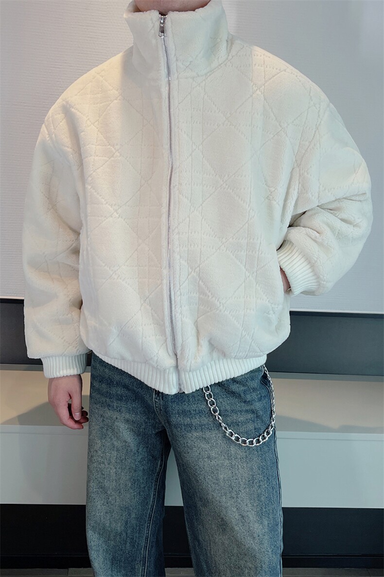 冬季高级立领宽松加绒加厚保暖羊羔毛夹克男毛毛貂绒外套M126P165,男装夹克,电商B267