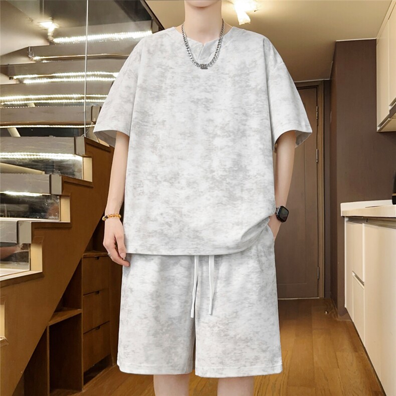 二开光版休闲运动套装男T恤短裤扎染男士套装A266-ZRVLTZ002-P50，男装休闲套装，电商A266