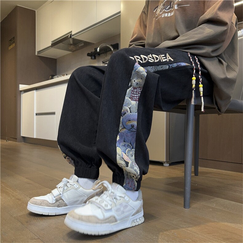 K2388特p35控58加绒P45控68秋冬灯芯绒加绒加厚裤子男小熊提花,男装卫衣,电商D229A