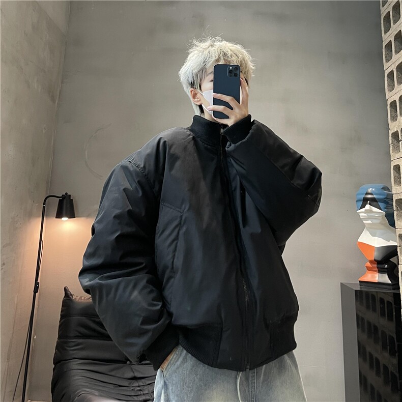 现货冬季美拉德立领飞行夹克廓形高街棒球服加棉加厚棉衣外套,男装夹克,电商A443
