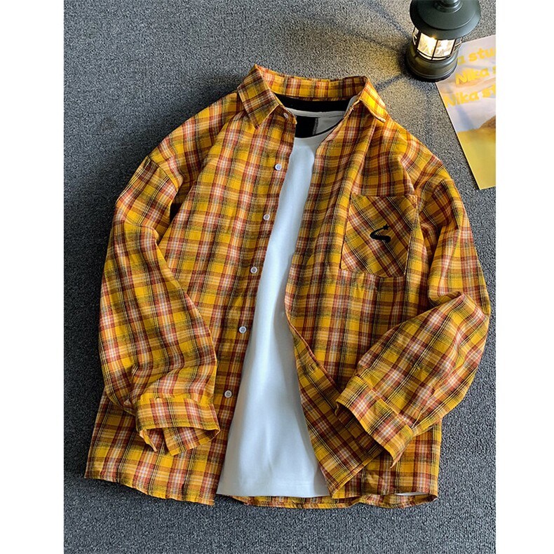 黄色格子衬衫外套男 xh108-特50图片