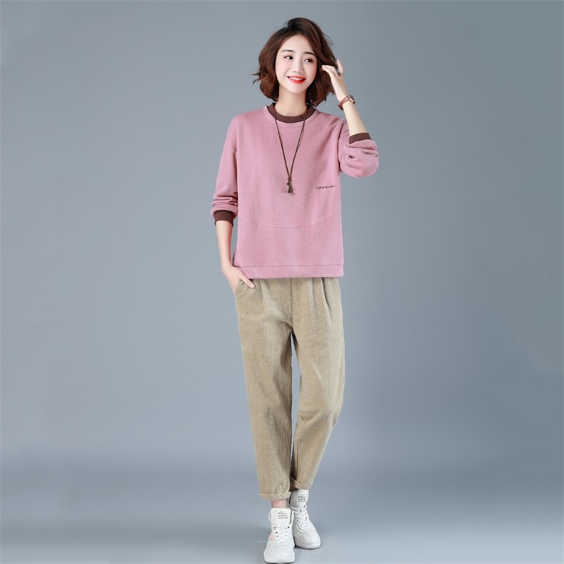 2021年春季新款潮韩版长袖卫衣女+哈伦长裤子套装女休闲两件套装图片