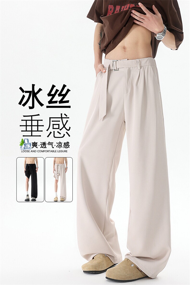 8XL-M垂坠感冰丝西裤大码凉感裤子腰带直筒长裤休闲裤KZ1958/P55,男装休闲裤,电商B238