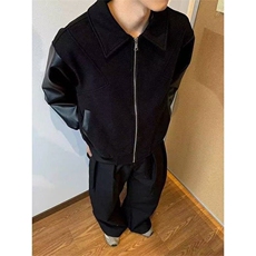 【有货】DV83-P65美式棒球服春秋季短款拼色PU皮夹克情侣装外套，男装夹克，星座603-2