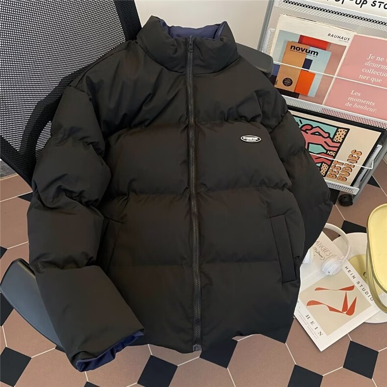 印花立领双面穿超厚2025冬季新款潮牌情侣宽松外套JKM9091，女装短外套，星座516A