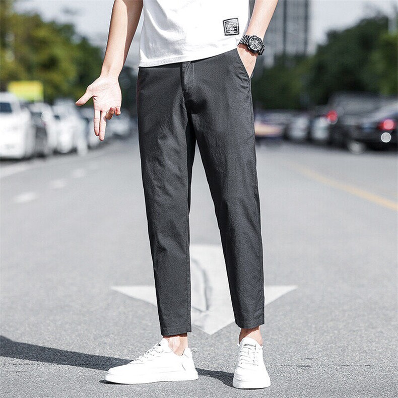 棉质休闲裤男士春夏款韩版时尚锥形裤纯色修身显瘦九分裤D951-P45图片