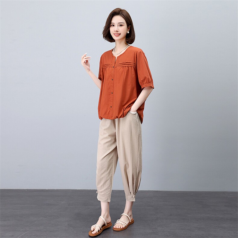 时尚套装洋气女装天丝短袖衬衫休闲裤两件套,女装套装/套裙,3200格调
