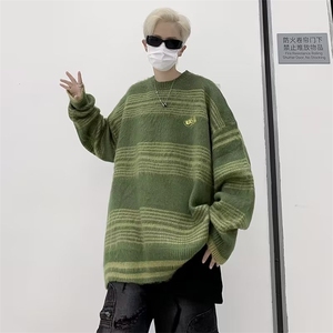 美式复古撞色条纹毛衣秋冬新款街头潮牌男 M5571 P55图片