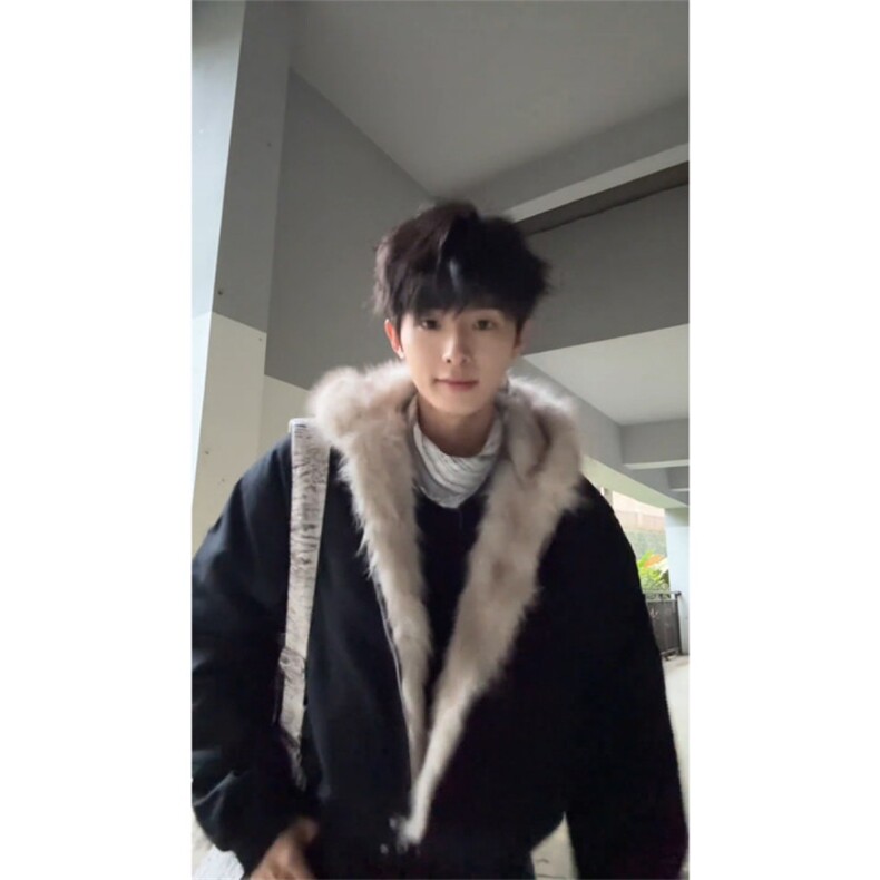 美式cleanfit毛茸茸座山雕连帽夹克棉服男女冬季加厚短款工装外套,男装夹克,四季星座505