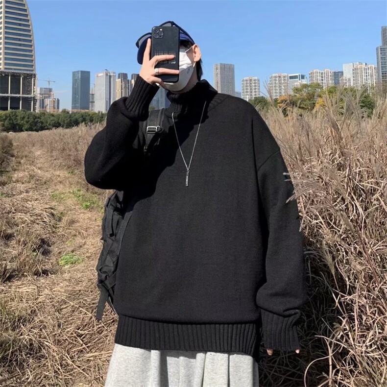 高领毛衣男针织打底衫长袖宽松复古纯色百搭情侣外套M8088-p40,男装针织衫/毛衣,星座1008