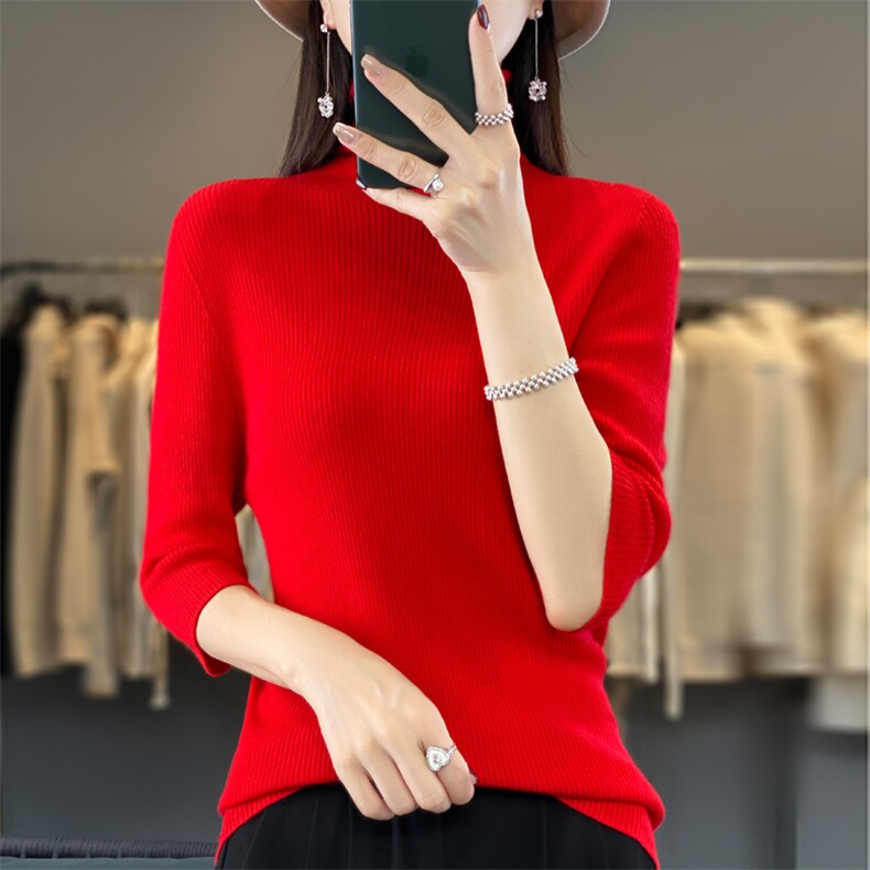 高领毛衣女中领修身显瘦纯色打底衫羊毛针织衫2024年秋季,女装羊毛衫,鹿一羊绒